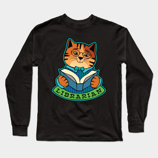 Librarian Cat Long Sleeve T-Shirt by Sue Cervenka